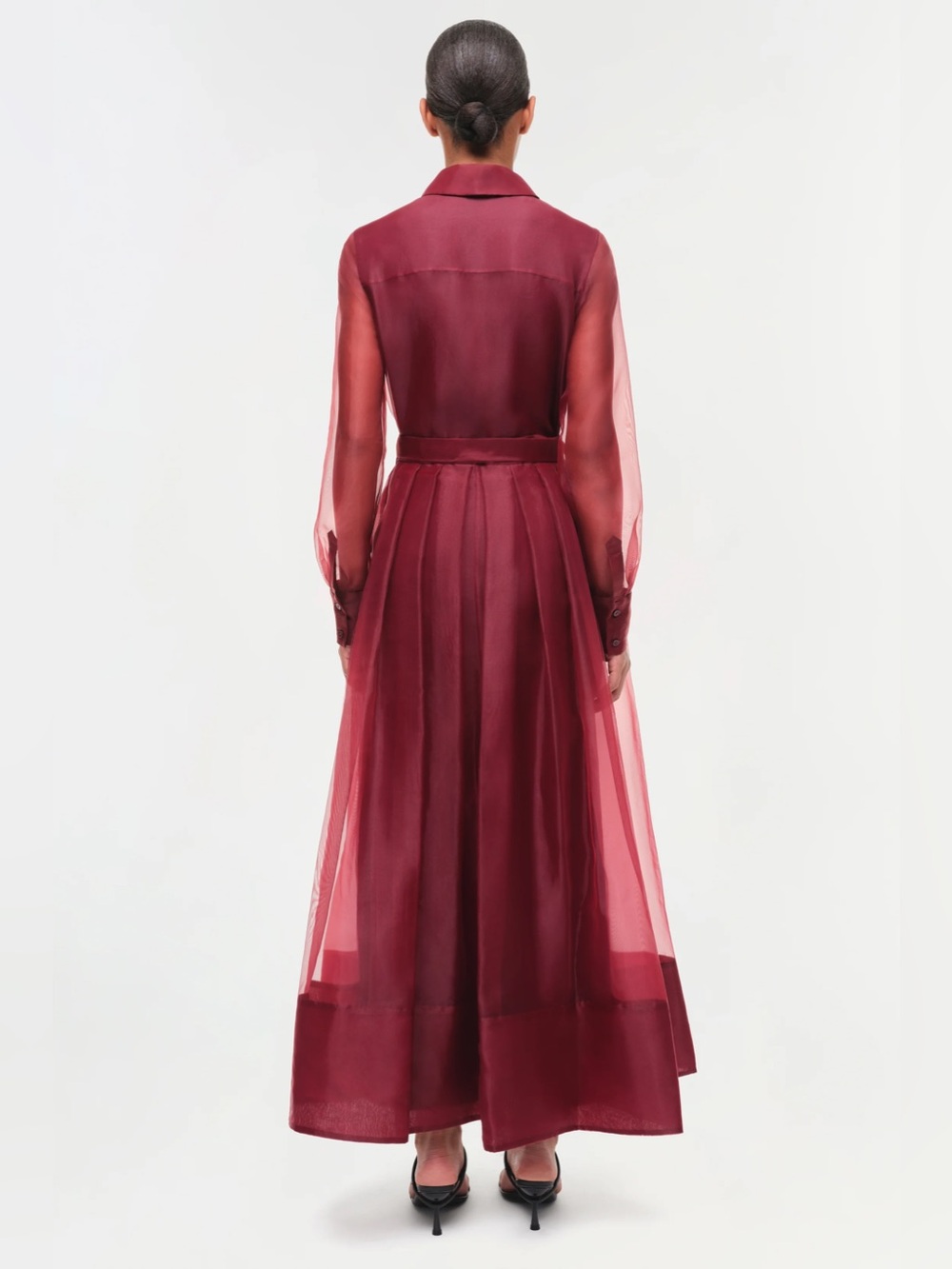 NEW SIMKHAI Montgomery Organza Belted Midi Dress Gown, Oxblood Wine Red 6 - Picture 4 of 14